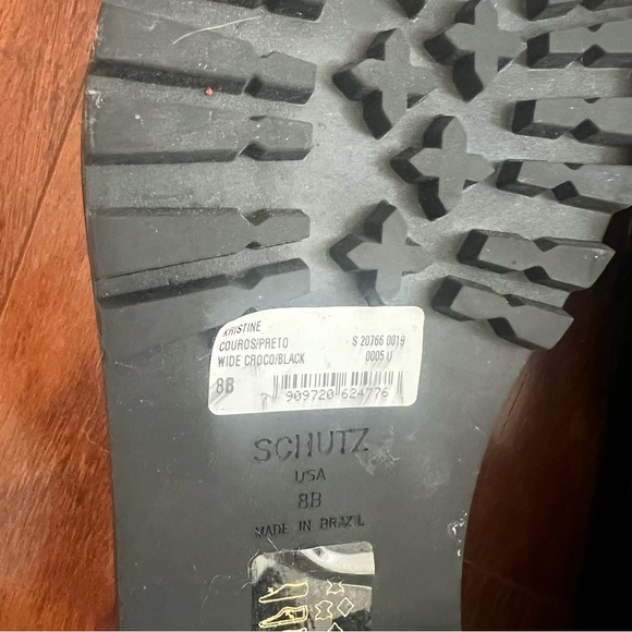 Schutz Kristine Black Leather Croc Embossed Lug Sole Loafers Size 8 - Picture 6 of 8